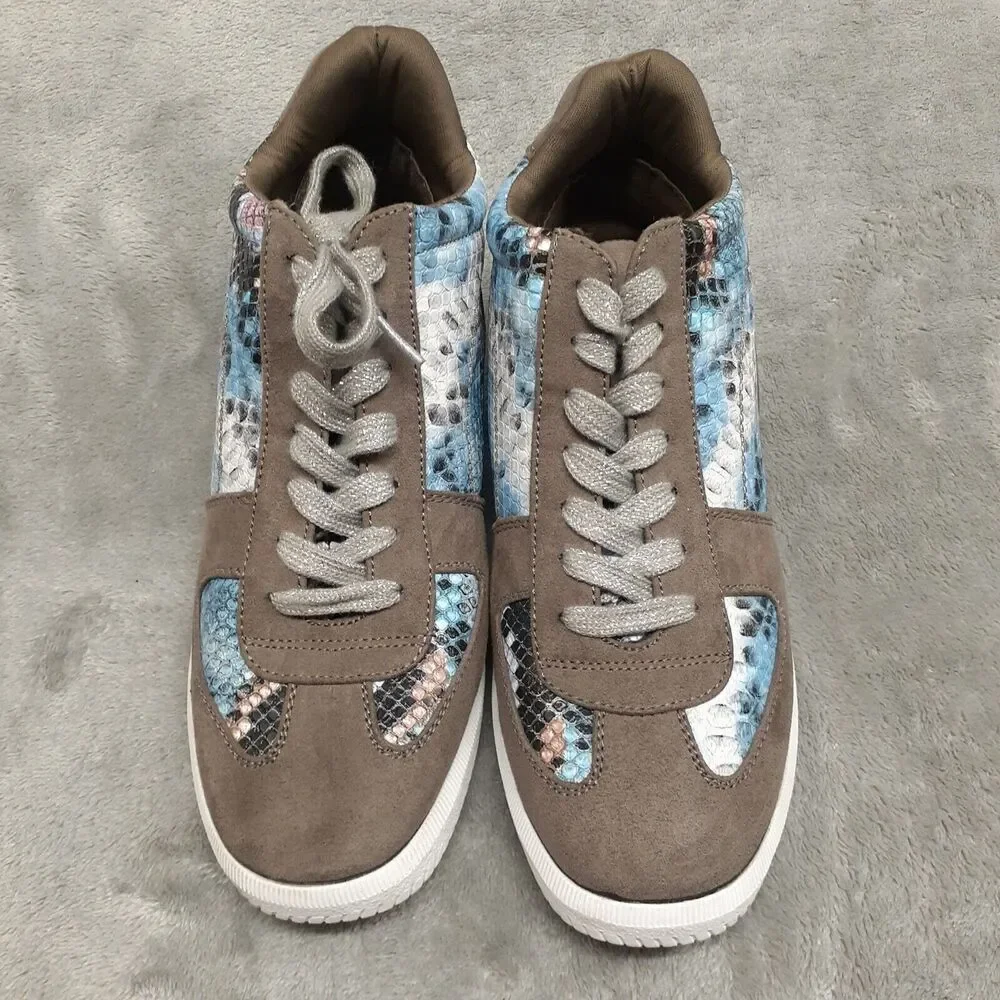 True Craft Women High-Top Sneakers Gray Multicolor Faux Snakeskin SIze 7.5M